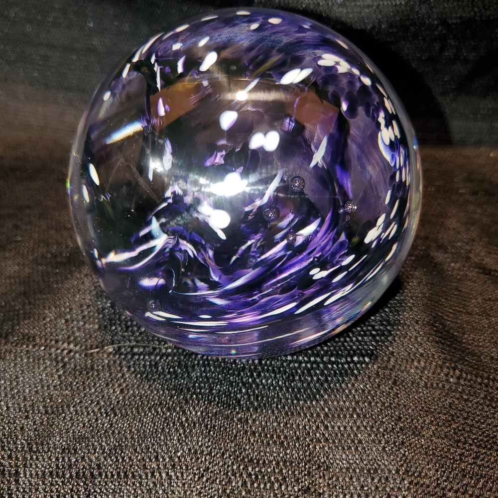 Mint Wheaton Village Studio Art Glass Paperweight – 3" Amethyst & White Ribbon S